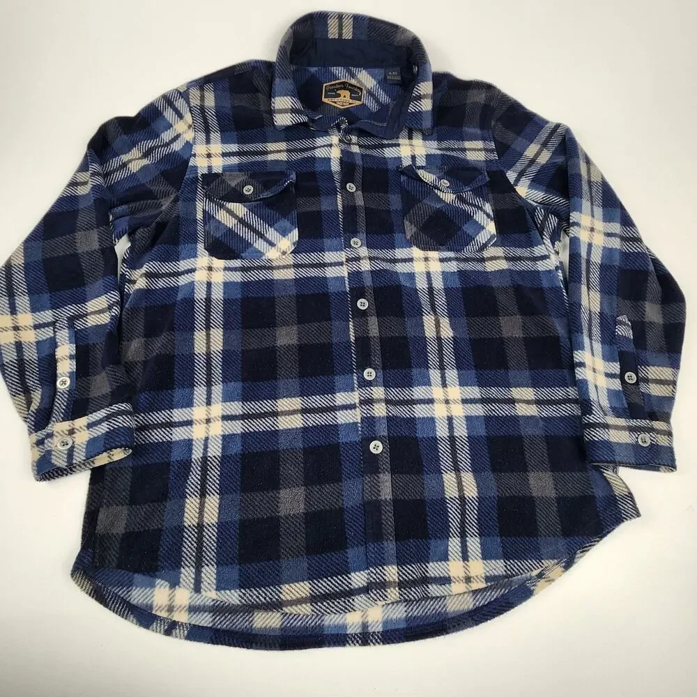 Freedom Foundry Plaid Fleece Shirt Jacket Men's XL Blue Shacket Button Front
